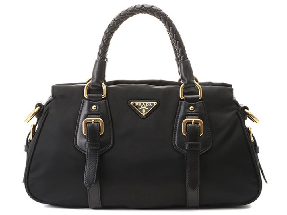 Prada Tessuto Saffiano Shoulder Bag Leather Black